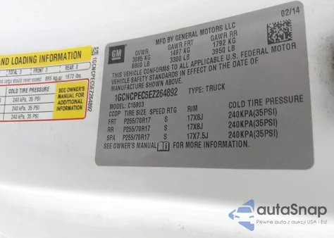 2014 Chevrolet Silverado 1500 Work Truck 1Wt из США, поврежденный, VIN 1GCNCPEC5EZ264892